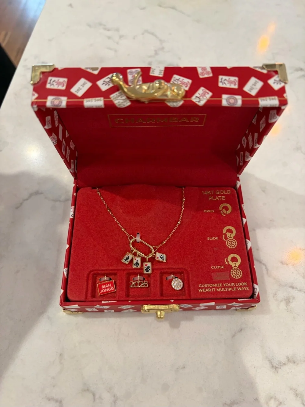 14KT Gold Plate Mahjong Tile Pendant Necklace Charmbar